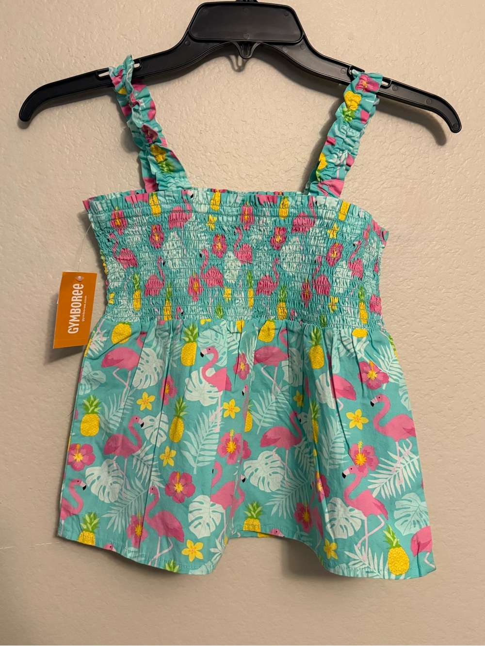 Gymboree Aqua Tank Top with Pink Flamingo Print